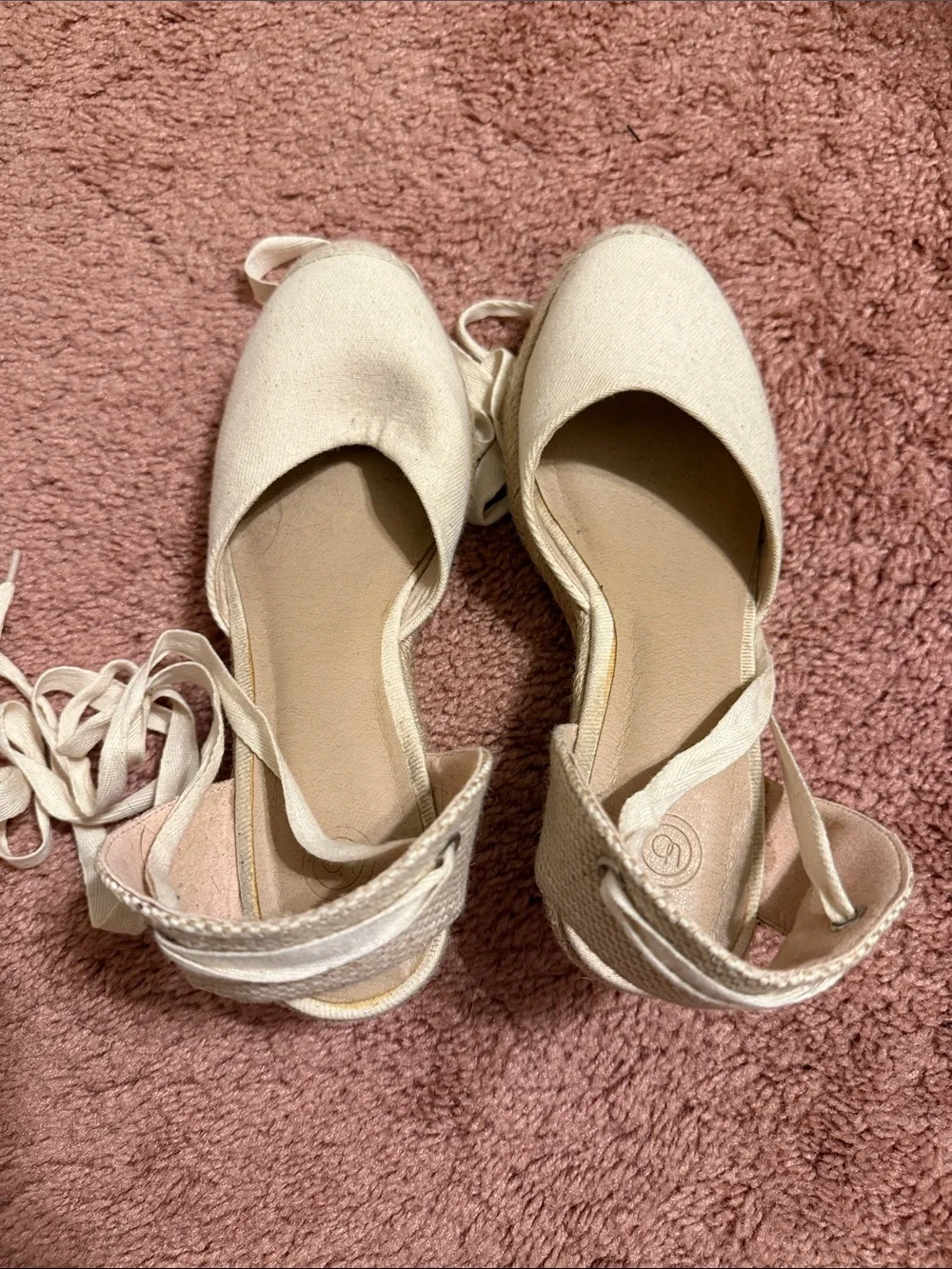 Urban Outfitters Cream Canvas Espadrille Tie Flats